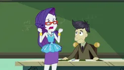 Size: 1920x1080 | Tagged: safe, derpibooru import, screencap, cranky doodle donkey, rarity, human, equestria girls, equestria girls series, happily ever after party, glasses, humanized, image, jpeg, projector, rarity peplum dress, rarity's glasses