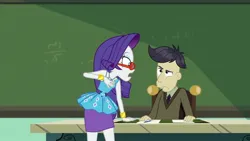 Size: 1920x1080 | Tagged: safe, derpibooru import, screencap, cranky doodle donkey, rarity, human, equestria girls, equestria girls series, happily ever after party, glasses, humanized, image, jpeg, projector, rarity peplum dress, rarity's glasses