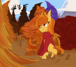 Size: 1600x1400 | Tagged: safe, artist:modularpon, derpibooru import, oc, oc:autumn breeze, unofficial characters only, bat pony, animated, autumn, gif, image, leaves, tree, wind