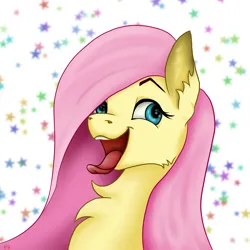 Size: 4134x4134 | Tagged: safe, artist:palettenight, derpibooru import, fluttershy, pegasus, pony, blue eyes, image, looking away, open mouth, oral invitation, pink hair, png, simple background, smiling, solo, stars, teeth, tongue out, white background