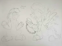 Size: 2000x1500 | Tagged: safe, artist:spoopygirl, derpibooru import, rainbow dash, spitfire, pegasus, angry, chains, female, image, jpeg, prisoner spitfire, sketch