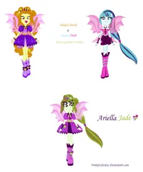 Size: 1162x1400 | Tagged: safe, artist:prettycelestia, derpibooru import, adagio dazzle, sonata dusk, siren, boots, clothes, double skirt, four eyes, fusion, gem, headband, high heel boots, image, png, ponied up, shoes, siren gem, sirenified, species swap