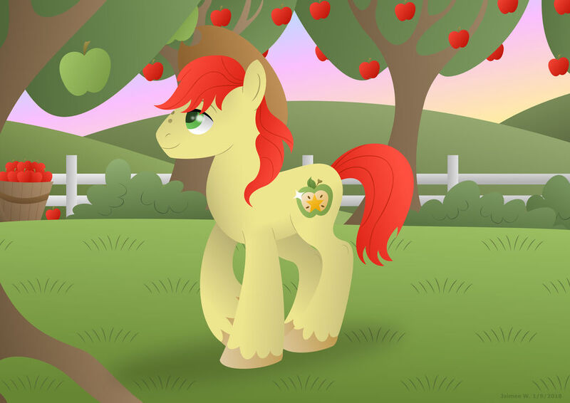 Size: 1024x725 | Tagged: safe, artist:lavenderrain24, derpibooru import, bright mac, earth pony, pony, apple trree, cowboy hat, hat, image, jpeg, male, solo, stallion, stetson, tree