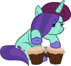 Size: 4350x4062 | Tagged: safe, artist:ironm17, derpibooru import, onyx, pony, unicorn, my little pony: tell your tale, spoiler:g5, spoiler:my little pony: tell your tale, absurd resolution, beret, bongos, colored hooves, female, g4, g5, g5 to g4, generation leap, hat, image, mare, musical instrument, png, simple background, smiling, solo, transparent background, vector