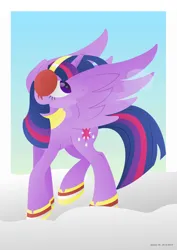 Size: 1280x1811 | Tagged: safe, artist:lavenderrain24, derpibooru import, twilight sparkle, twilight sparkle (alicorn), alicorn, pony, clothes, earmuffs, female, image, jpeg, scarf, snow, solo, winter