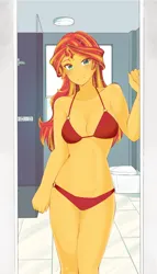 Size: 2343x4093 | Tagged: suggestive, artist:deeemperor, derpibooru import, sunset shimmer, equestria girls, adorasexy, belly button, bikini, blushing, bra, breasts, cleavage, clothes, cute, high res, image, jpeg, looking at you, panties, sexy, smiling, swimsuit, underwear