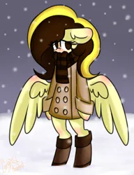 Size: 2169x2825 | Tagged: safe, artist:ladylullabystar, derpibooru import, oc, oc:guylian, unofficial characters only, pegasus, pony, bipedal, clothes, image, png, scarf, snow, snowfall, solo, striped scarf