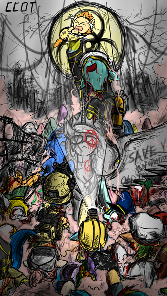 Size: 900x1600 | Tagged: dead source, safe, derpibooru import, princess celestia, pegasus, pony, unicorn, fallout equestria, baby, blood, bloodshot eyes, canterlot, crying, doctor, firefighter, image, jpeg, nurse, pink smoke, police, royal guard, soldier, statue, student, tears of joy, tears of pain, teary eyes, worker