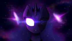 Size: 3700x2100 | Tagged: safe, artist:ladyluna2, derpibooru import, princess luna, alicorn, pony, female, glow, glowing eyes, image, png, solo, stars, the cosmos