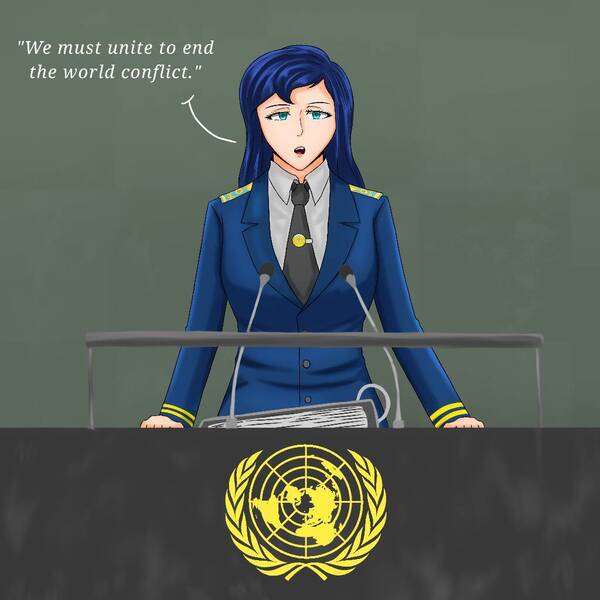 Size: 1024x1024 | Tagged: safe, artist:lencai123, derpibooru import, princess luna, human, female, humanized, image, jpeg, podium, solo, united nations