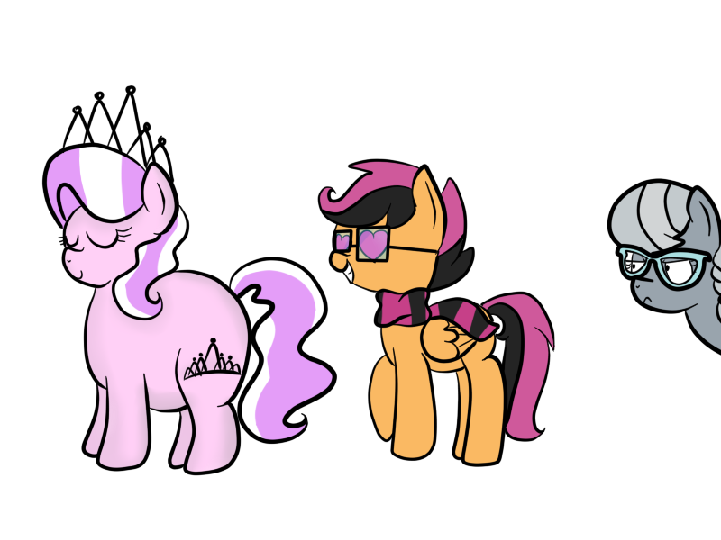 Size: 800x600 | Tagged: safe, artist:askscootahipster, derpibooru import, diamond tiara, scootaloo, silver spoon, earth pony, pegasus, pony, ask chubby diamond, ask scootahipster, chubby diamond, clothes, eyes closed, fat, female, filly, foal, glasses, heart, heart eyes, image, lesbian, png, scarf, scootahipster, scootiara, shipping, wingding eyes