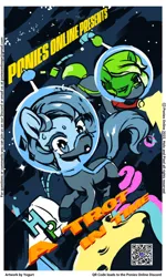 Size: 422x702 | Tagged: safe, artist:yogurt, derpibooru import, oc, unofficial characters only, pony, advertising, convention, holopon, image, mascot, mask, moon, online, pixal, png, poniesonline, space, spaceship, spacesuit