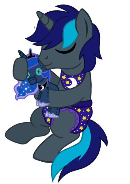 Size: 636x900 | Tagged: suggestive, artist:jennieoo, derpibooru import, princess luna, oc, oc:nightward, original species, plush pony, pony, unicorn, diaper, image, patreon, patreon reward, plushie, png, show accurate, simple background, sketch, sleeping, solo, transparent background