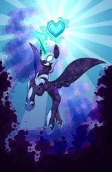 Size: 2160x3303 | Tagged: safe, artist:moonatik, derpibooru import, nightmare moon, alicorn, crystal pony, pony, alternate timeline, armor, crystal heart, crystallized, darkness, female, helmet, image, implied king sombra, magic, mare, new lunar millennium, nightmare takeover timeline, peytral, png, solo, spread wings, the crystal empire 10th anniversary, wings