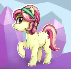 Size: 2783x2717 | Tagged: safe, artist:celsian, derpibooru import, ruby love, scarlet heart, crystal pony, pony, background pony, crystal, female, image, mare, png, raised hoof, solo, the crystal empire 10th anniversary
