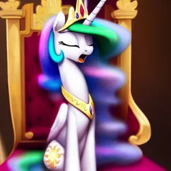 Size: 1024x1024 | Tagged: safe, derpibooru import, editor:dovakkins, machine learning generated, purplesmart.ai, stable diffusion, princess celestia, alicorn, pony, beautiful, crown, cute, cutelestia, female, image, jewelry, peytral, png, regalia, sitting, solo, throne, yawn