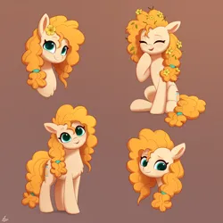 Size: 2000x2000 | Tagged: safe, artist:luminousdazzle, derpibooru import, pear butter, earth pony, pony, friendship is magic, bust, chest fluff, cute, female, flower, flower in hair, freckles, full body, hair tie, image, looking at you, mare, messy mane, mom, pearabetes, png, portrait, simple background, sitting, smiling, solo, standing