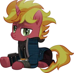 Size: 1208x1188 | Tagged: safe, artist:lincolnbrewsterfan, derpibooru import, oc, oc:fire brander, unofficial characters only, unicorn, fallout equestria, rainbow falls, .svg available, bandana, bedroom eyes, clothes, coat, colored eyebrows, curled up, cute, dapper, fallout equestria oc, green eyes, gun, handgun, heart, heart hoof, holster, horn, image, jacket, lidded eyes, looking at you, lying down, movie accurate, ocbetes, one leg raised, orange mane, orange tail, pipbuck, pistol, plaid, png, pocket, ponyloaf, prone, revolver, simple background, sitting, slit pupils, smiling, smiling at you, solo, stallion oc, strap, tail, tartan, transparent background, two toned mane, two toned tail, unicorn oc, vector, weapon, yellow mane, yellow tail, zipper
