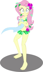 Size: 7121x11914 | Tagged: suggestive, anonymous artist, derpibooru import, fluttershy, equestria girls, bikini, bikini babe, clothes, covering, flower, flower in hair, image, leaves, leaves in hair, png, solo, swimsuit, trixie's big snooze