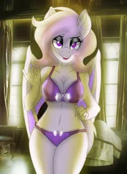 Size: 2224x3033 | Tagged: suggestive, artist:digiqrow, ponybooru import, oc, oc:willow aurora, anthro, bat pony, belly button, bra, clothes, female, image, panties, png, solo, solo female, underwear, wings