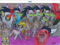 Size: 2011x1504 | Tagged: safe, artist:vovi, derpibooru import, king sombra, oc, oc:bloo crystal, oc:sunny crystal, crystal pony, pony, alternate timeline, armor, colt, crying, crystal empire, crystal war timeline, female, filly, foal, frightened, helmet, image, magic, male, mare, mind control, png, sad, slave, soldiers, sombra soldier, stallion, telekinesis, the crystal empire 10th anniversary, traditional art