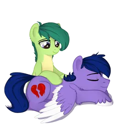 Size: 1294x1386 | Tagged: safe, artist:kaylemi, derpibooru import, oc, oc:kaylemi, oc:rain, earth pony, pegasus, pony, earth pony oc, eyes closed, female, image, lying down, male, massage, pegasus oc, png, prone, simple background, transparent background, wings