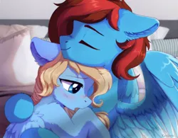 Size: 604x470 | Tagged: safe, artist:kaylemi, derpibooru import, oc, unofficial characters only, pony, blushing, commission, cuddling, duo, female, hug, image, jpeg, male, oc x oc, shipping, ych result