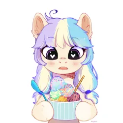 Size: 1280x1280 | Tagged: safe, artist:kaylemi, derpibooru import, oc, unofficial characters only, pony, female, food, heart, heart eyes, ice cream, image, jpeg, solo, wingding eyes