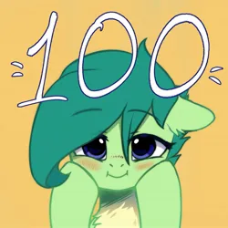 Size: 2067x2067 | Tagged: safe, artist:kaylemi, derpibooru import, oc, oc:kaylemi, unofficial characters only, earth pony, pony, blushing, earth pony oc, female, image, jpeg, simple background, solo