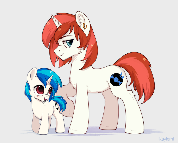 Size: 2567x2067 | Tagged: safe, artist:kaylemi, derpibooru import, 33 1-3 lp, long play, vinyl scratch, pony, unicorn, brother and sister, duo, female, filly, filly vinyl scratch, foal, image, jpeg, male, siblings, simple background, younger