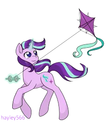Size: 2092x2352 | Tagged: safe, artist:hayley566, derpibooru import, starlight glimmer, pony, unicorn, female, glow, glowing horn, horn, image, kite, magic, png, simple background, solo, telekinesis, transparent background