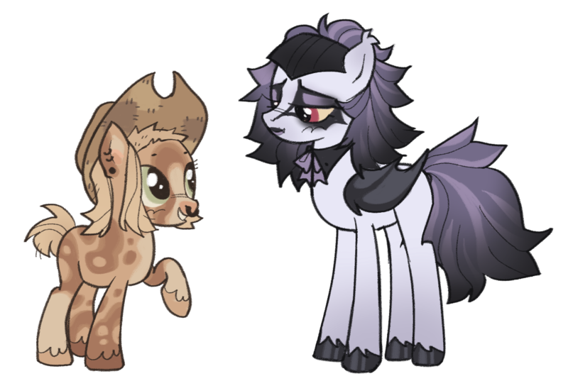 Size: 1406x944 | Tagged: safe, artist:grubgruel, artist:lovedletters, applejack, inky rose, bat pony, earth pony, pegasus, pony, base used, bat ponified, coat markings, couple, ear piercing, female, goth, height difference, image, lesbian, makeup, mare, nose piercing, nose ring, piercing, png, punk, race swap, redesign, shipping, simple background, skinhead, transparent background, unshorn fetlocks