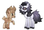 Size: 1406x944 | Tagged: safe, artist:grubgruel, artist:lovedletters, applejack, inky rose, bat pony, earth pony, pegasus, pony, base used, bat ponified, coat markings, couple, ear piercing, female, goth, height difference, image, lesbian, makeup, mare, nose piercing, nose ring, piercing, png, punk, race swap, redesign, shipping, simple background, skinhead, transparent background, unshorn fetlocks