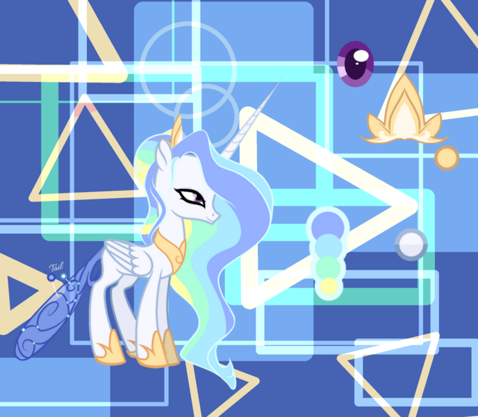 Size: 1280x1116 | Tagged: safe, artist:selenavivacity, derpibooru import, oc, oc:sglimmer, unofficial characters only, changepony, hybrid, abstract background, crown, ethereal mane, hoof shoes, image, interspecies offspring, jewelry, offspring, parent:princess celestia, parent:thorax, parents:thoralestia, peytral, png, reference sheet, regalia, solo