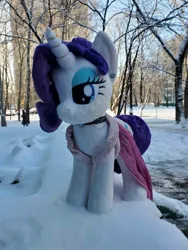 Size: 1512x2016 | Tagged: safe, artist:epicrainbowcrafts, derpibooru import, rarity, clothes, dress, image, jewelry, jpeg, photo, plushie, snow, winter