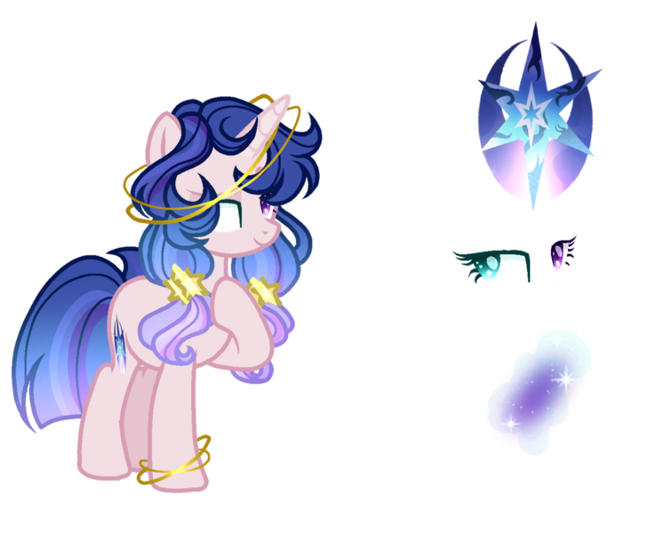 Size: 1280x1040 | Tagged: safe, artist:selenavivacity, derpibooru import, oc, oc:dimensional aura sentry, unofficial characters only, pony, unicorn, bracelet, colored pupils, cutie mark, female, gradient mane, heterochromia, hoof on chest, horn, image, jewelry, magic, magic aura, mare, offspring, parent:flash sentry, parent:twilight sparkle, parents:flashlight, png, reference sheet, simple background, solo, transparent background, unicorn oc