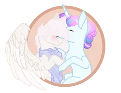 Size: 824x632 | Tagged: safe, artist:lilith1light, artist:selenavivacity, derpibooru import, oc, oc:crystal arrow, oc:spring cherry, unofficial characters only, pegasus, pony, unicorn, base used, clothes, female, glasses, horn, image, kissing, male, mare, oc x oc, offspring, offspring shipping, parent:bulk biceps, parent:fluttershy, parent:princess cadance, parent:shining armor, parents:flutterbulk, parents:shiningcadance, pegasus oc, png, scarf, shipping, simple background, stallion, straight, transparent background, unicorn oc, wings