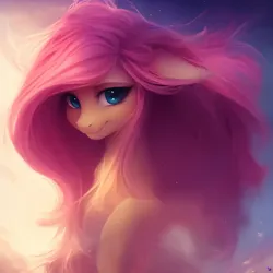 Size: 1536x1536 | Tagged: safe, derpibooru import, machine learning generated, purplesmart.ai, stable diffusion, fluttershy, pony, chest fluff, cute, eyelashes, female, image, jpeg, mare, messy mane, raised hoof, smiling, solo, watermark