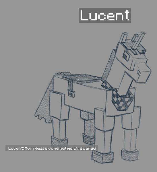 Size: 775x850 | Tagged: safe, artist:stray prey, derpibooru import, oc, oc:lucent, unofficial characters only, pony, unicorn, hoers, image, male, minecraft, monochrome, neckerchief, png, simple background, solo, stallion