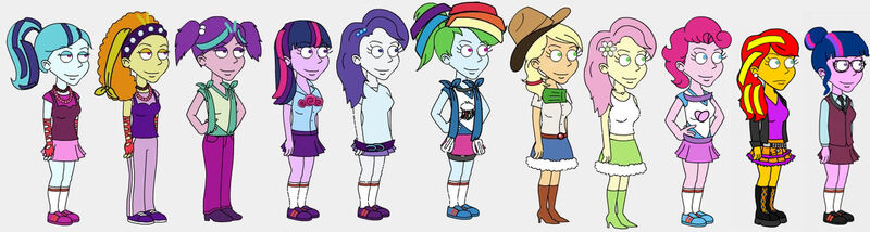 Size: 1280x342 | Tagged: safe, artist:cartoonlover9000, applejack, fluttershy, pinkie pie, rainbow dash, rarity, sci-twi, sunset shimmer, twilight sparkle, equestria girls, dazzling, goanimate, humane five, humane seven, humane six, image, jpeg, solo