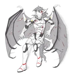 Size: 2400x2600 | Tagged: semi-grimdark, artist:inarimayer, derpibooru import, oc, oc:nocturne star, anthro, bat pony, armor, bad end, bat pony oc, bat wings, blood, boots, clothes, damaged, dead, death, gunshot, image, injured, lost, open mouth, png, shoes, solo, spread wings, wings