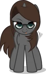 Size: 3817x6185 | Tagged: safe, artist:duskyzombie, derpibooru import, oc, oc:sonata, pony, unicorn, :p, absurd resolution, butt shake, cute, derpibooru exclusive, female, glasses, image, imminent pounce, lidded eyes, looking at you, mare, png, simple background, smug, solo, tongue out, transparent background, turnabout storm, vector