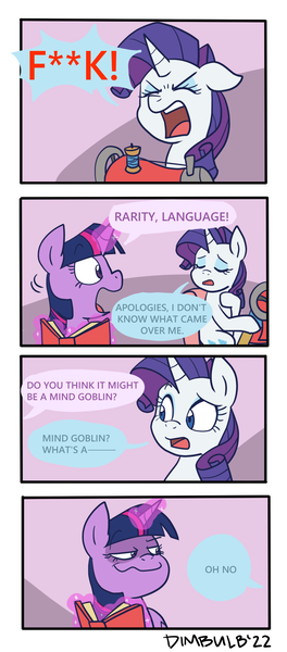 Size: 984x2240 | Tagged: safe, artist:dimbulb, derpibooru import, rarity, twilight sparkle, alicorn, pony, unicorn, book, censored, censored vulgarity, comic, deez nuts, female, image, joke, lesbian, oh no, png, rarilight, shipping