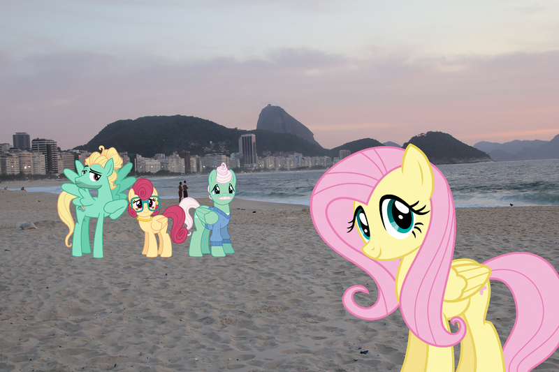 Size: 2048x1365 | Tagged: safe, artist:cheezedoodle96, artist:dashiesparkle, derpibooru import, edit, fluttershy, gentle breeze, posey shy, zephyr breeze, pegasus, pony, beach, brazil, clothes, family, female, fluttershy's parents, glasses, image, irl, jewelry, jpeg, male, mare, necklace, pearl necklace, photo, ponies in real life, rio de janeiro, shipping, shys, stallion, story included, straight, sweater, the shy family