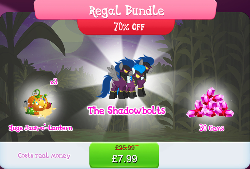 Size: 1270x858 | Tagged: safe, derpibooru import, official, descent, nightshade, pegasus, pony, aviator goggles, bundle, clothes, costs real money, costume, english, flight suit, gameloft, gem, goggles, group, halloween, holiday, image, jack-o-lantern, jpeg, numbers, pumpkin, sale, shadowbolts, shadowbolts (nightmare moon's minions), shadowbolts costume, spread wings, text, trio, wings