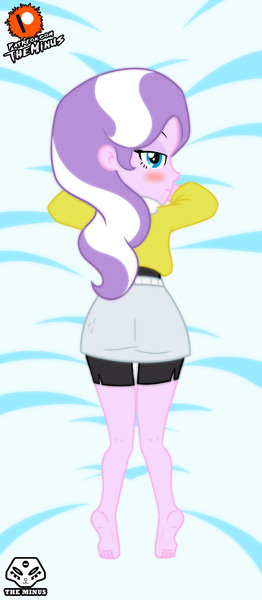 Size: 2385x5470 | Tagged: safe, artist:theminus, derpibooru import, diamond tiara, equestria girls, ass, barefoot, blushing, body pillow, body pillow design, butt, clothes, dakimakura cover, diamond buttiara, feet, female, g4, image, jacket, jpeg, looking at you, looking back, looking back at you, lying on stomach, skirt, solo, stupid sexy diamond tiara, underfoot