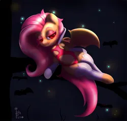 Size: 1500x1427 | Tagged: safe, artist:inkypuso, derpibooru import, fluttershy, bat pony, pony, succubus, succubus pony, bat ponified, bedroom eyes, clothes, fangs, female, flutterbat, glow, glowing eyes, image, jpeg, leggings, looking at you, mare, race swap, smiling, smiling at you, solo, wide hips