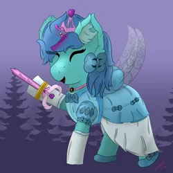 Size: 3000x3000 | Tagged: safe, artist:spiroudada, derpibooru import, oc, oc:magic star, unofficial characters only, pony, unicorn, clothes, crossdressing, cute, dress, fairy wings, female, filly, foal, happy, image, png, princess dress, smiling, solo, sword, weapon, wings