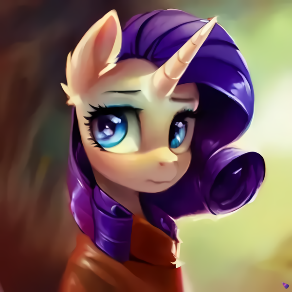 Size: 1082x1082 | Tagged: safe, ai content, derpibooru import, machine learning generated, prompter:krivovyaz, purplesmart.ai, stable diffusion, rarity, pony, unicorn, g4, bust, female, generator:purplesmart.ai, image, png, solo