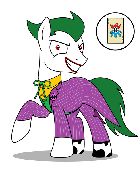 Size: 2160x2650 | Tagged: safe, artist:metal-jacket444, derpibooru import, ponified, earth pony, pony, batman, bowtie, card, cutie mark, dc comics, green hair, image, joker, lipstick, pinstripes, png, simple background, solo, the joker, white background